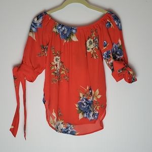 Orange Floral Print Blouse